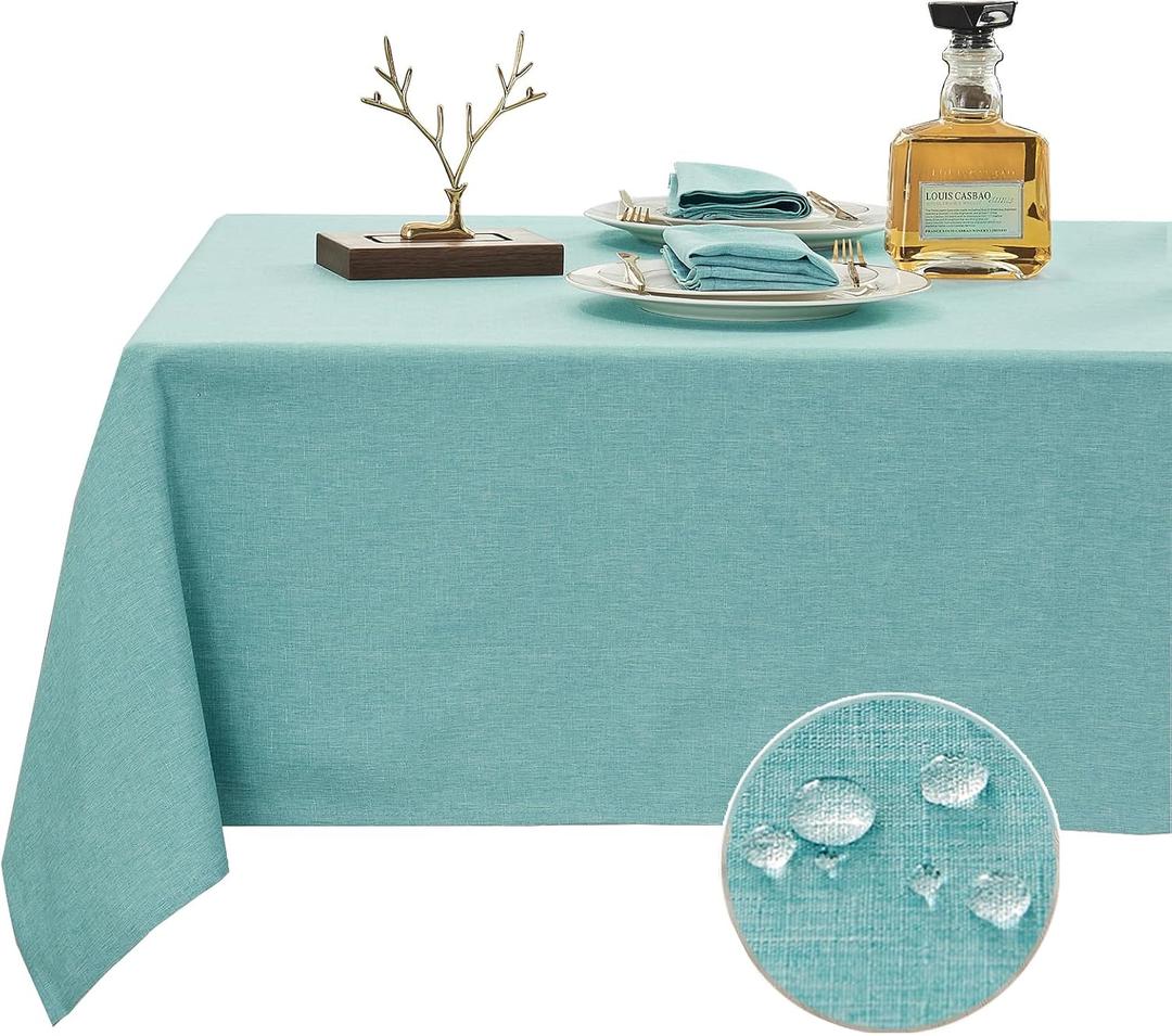 Rectangle Table Cloth, Waterproof and Stain Resistant Linen Style Farmhouse Tablecloth, Washable Faux Decoration Fabric Table Cover for Kitchen or Outdoor use, Turquoise Blue 60 x 84 Inch