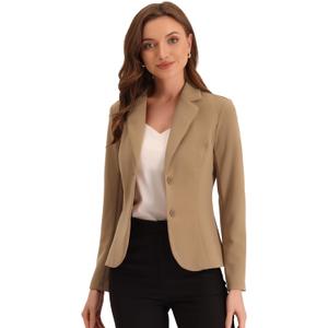 Allegra K Women's Work Office Blazer Stretch Lapel Collar Long Sleeve Jacket Suit Blazer Large Deep Khaki