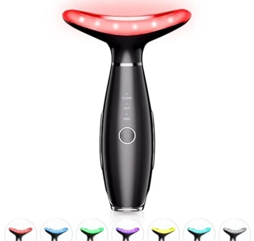 ELISHINE 7 Color Neck Face Massager  Facial Massager Tool for Skin Care at Home, Vibrating Face Massager with Thermals, Galvanic Machines Black