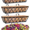 24 Inch Window Deck with Coco Liner, 24" Window Boxes Horse Trough with Coconut Coir Liner, Fence Metal Hanging Flower Planter Window Basket Deck Railing Planter Boxes for Outdoor Garden Lawn, 4pcs
