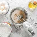 OVENTE 5-Speed Electric Hand Mixer with Stainless Steel Mixing Whisk, Snap-On Storage Case, Portable & Lightweight 150W Motor, Compact Handheld Mixer for Baking, Blending or Cooking, White HM151W