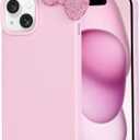 Cases for iPhone 13, Luxury Glitter 3D Rhinestone Bow Phone Cover Soft Litchi Pattern Protective Phone Case for iPhone 13 6.1" 2021 (Pink)