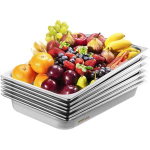 VEVOR 6 Pack Stainless Steel Hotel Pans,2.5-Inch Deep 0.8mm Thick Commercial Food Pans, Anti-Jam Catering Food Storage Metal Pan for Steam Tables, Food Warmer,20.8 x 13 x 2.5inch
