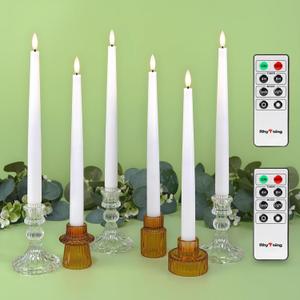 Rhytsing 11.4" Flameless Taper Candles with Timer Function, Battery Operated Dinner Tall Candlestick Rustic Wax, Warm White LED, 2 Remotes Included - Set of 6 (White)