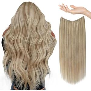 Sunny Blonde Hair Extensions 18 Inch Wire Hair Extensions Ash Blonde Highlights Light Blonde Secret Hair Extensions Invisible Human Hair Extensions Fish Line Hair Extensions 80G