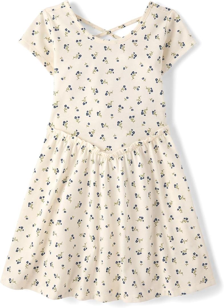 The Children's Place Girls' Plaid Stretch Jacquard Short Sleeve Dress (X-Large, Fair Ivory)