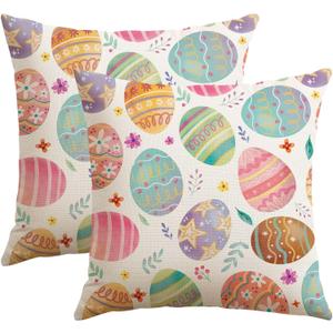 Artscope Easter Colorful Eggs Throw Pillow Covers 18x18 Inch Set of 2, Spring Easter Decoration Pillow Cases for Home Sofa Couch