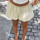 Milumia Women's Striped Bubble Shorts Elastic Waist Mini Low Rise Loose Fit Bloomers (Yellow, XS)