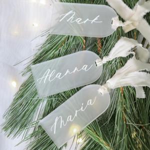 10/30/50Pcs Acrylic Wedding Place Cards with Random Color Ribbons, Blank Name Tags for Wedding Decoration - Seating Cards DIY Hanging Sign (30)
