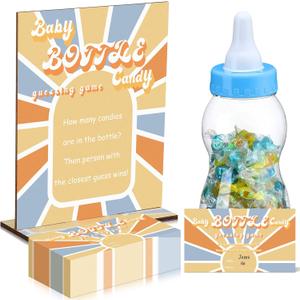 Dandat 62 Pcs Here Comes the Son Candy Guessing Game Includes 11 Inch Large Baby Bottle Bank 60 Pcs Candy Guessing Cards for Expecting Mothers, Girl and Boys Baby Showers Party Games