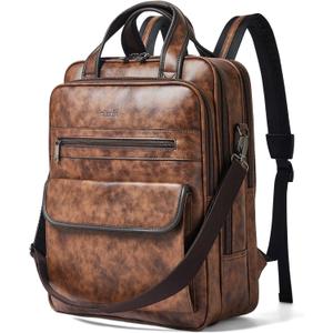 Shrrie Laptop Backpack for Women and Men, 15.6 Inch Vegan Leather Computer Backpack Professional Water-Resistant Casual Daypack for Work Business College Travel Office,Two-toned Brown