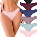 FINETOO Cotton Thongs for Women Soft Low Rise Sexy Thong Ladies Panties Womens Underwear 6 Pack XS-XXXL (Small)