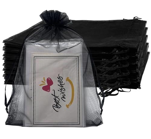 Jexila Black Organza Gift Bags 4X6 Inch Small Mesh Bags Drawstring Jewelry Pouch for Wedding Party Favor Goodie Candy Bags, Black