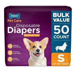 Inspire Pet Care Dog Diapers Female Dogs | Bulk Value Doggie Incontinence, Accidents, for Heat, Pee or Period and Housebreaking, Small, 50 Count