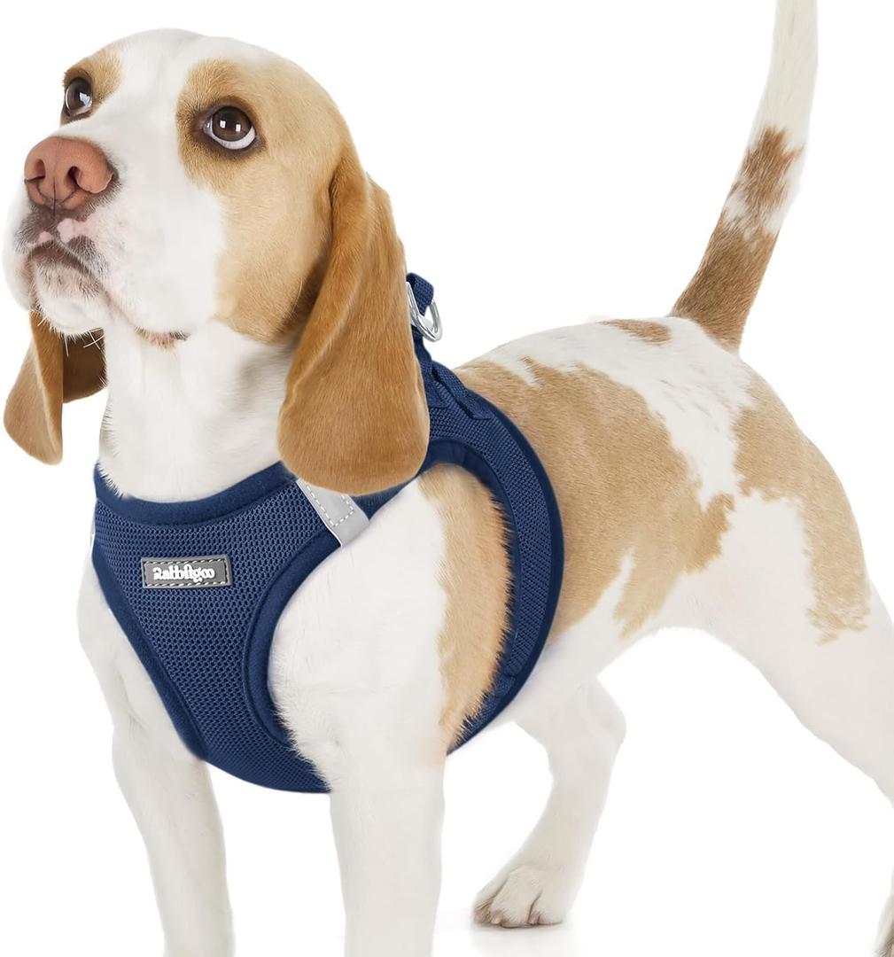 Rabbitgoo Dog Harness, Step-in Soft Mesh Puppy Vest with Safety Buckle, Breathable Reflective Pet Harness, Navy Blue M (M(Chest:16.0"-18.5"))