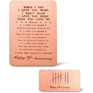 MagEnergy 7 Year Anniversary Card Gifts for Him, Handmade Copper Love Card for Husband, Romantic 7th Anniversary Card for Wife, 7th Wedding Wallet Card Gift