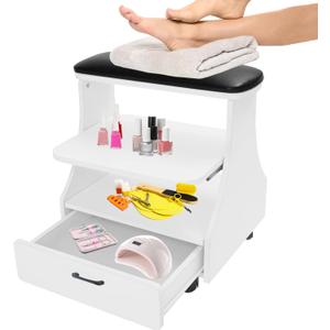 Portable Pedicure Foot Rest with Wheels, Pedicure Stool, Trolley for Foot Bath, Spa Cart, Nail Stand, Manicure Furniture for Beauty Salon or Nail Tech Spa, Massage Station (Black)