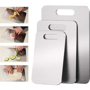 3 PCS Stainless Steel Cutting Boards for Kitchen, 304 Metal Chopping Boards for Meat, Fruits & Break, Non Toxic, Dishwasher Safe, (15.3"x11", 13.4"x9", 11.8"x8")