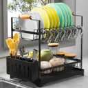 2-Tier Large Dish Drying Rack for Kitchen Counter with Drainboard and Cutlery Holder, 2 Tier Dish Drying Rack, Black,16.54" D x 11.81" W x 17.71" H