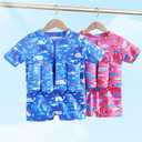 Kids Floatation Swimsuits Baby Boys Girls One Piece Float Suit Short Sleeve Swim Vest Zip up Buoyancy Swimwear +Cap (Pink)
