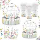 120PCS Wildflower Birthday Party Plates Supplies for Girls and Women, Spring Wild Flower Floral Paper Plates 9" Dessert Plates 7" Napkins Cups Forks Tableware Serve 24 Guests