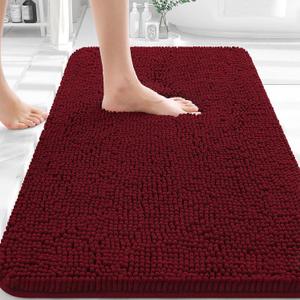 OLANLY Bathroom Rugs 36x24, Extra Soft Absorbent Chenille Bath Rugs, Rubber Backing Quick Dry, Machine Washable Bath Mats for Bathroom Floor, Tub and Shower, Home Decor Accessories, Burgundy
