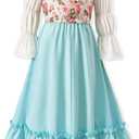 fioukiay Girls Renaissance Dress Off Shoulder Puff Sleeve Girls Medieval Dress 4-12 Years (S)