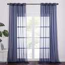 NICETOWN Sheer Voile Curtain Panels - Transparent Grommet Top Sheer Window Treatment Curtains for Living Room (W54 x L96 Inches, Dark Blue, 2 Pieces)