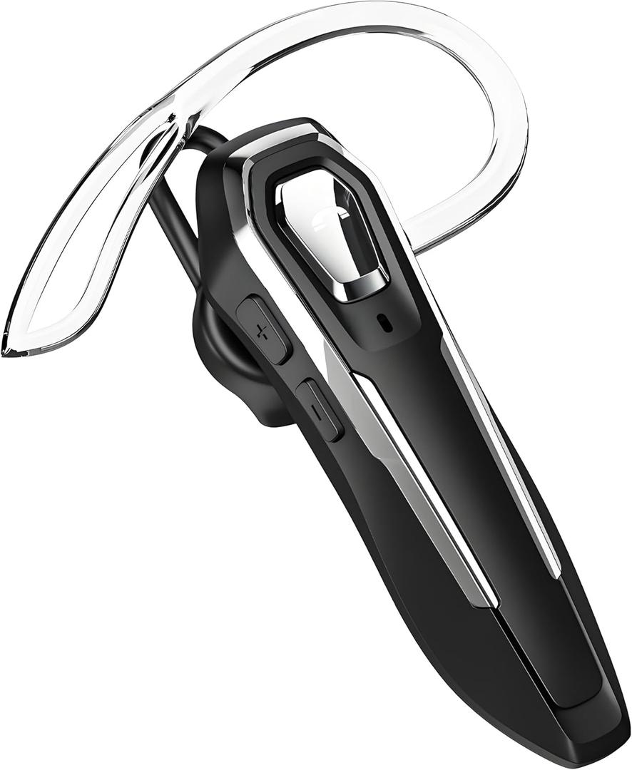 Single Ear Bluetooth Headset for Calls, Wireless Earpiece with Noise Canceling Microphone, 36Hrs Talk Time, Lightweight Hands-Free Headset for Driving/Office, Crystal Clear Calls (Black)