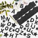 Containlol 188 Pcs Black Glitter Bulletin Board Border Poster Letter Star Cutout Set, 59 ft Scalloped Border Trim Alphabet Letter Stars Number Punctuations for Classroom School Decor
