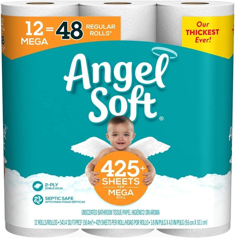 Angel Soft, Toilet Paper, 12 Mega Rolls, 12 Rolls Pack of 2