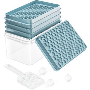 Mini Ice Cube Trays for Freezer - 0.6 IN Tiny Round Pebble Nugget Ice Mold Trays with Lid and Bin, Crushed Ice Trays Makes 104x4 pcs Ice balls - Easy Release Ice Maker for Cocktails, Drinks, Whisky