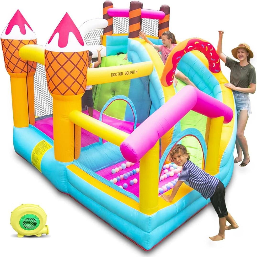 Doctor Dolphin Bounce House for Kids, Indoor Bouncy House, Inflatable Bouncy Castle, Kids Bounce House with Slide, Jump House Outdoor for Backyard Party