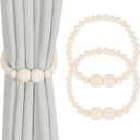 Magnetic Curtain Tiebacks, 2 Pack Curtain Holdbacks for Draperies, Wood Bead Curtain Tiebacks, Elegant Curtain Tie Backs for Bedroom Decor, Boho Room Decor, Nursery Decor, Farmhouse Decor