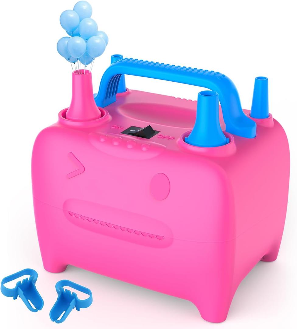 OWill Balloon Pump Electric, Balloon Inflator Electric Air Pump, Portable Dual Nozzle Balloons Air Pump Electric 600W Blow Machine for Party Decoration (Pink)