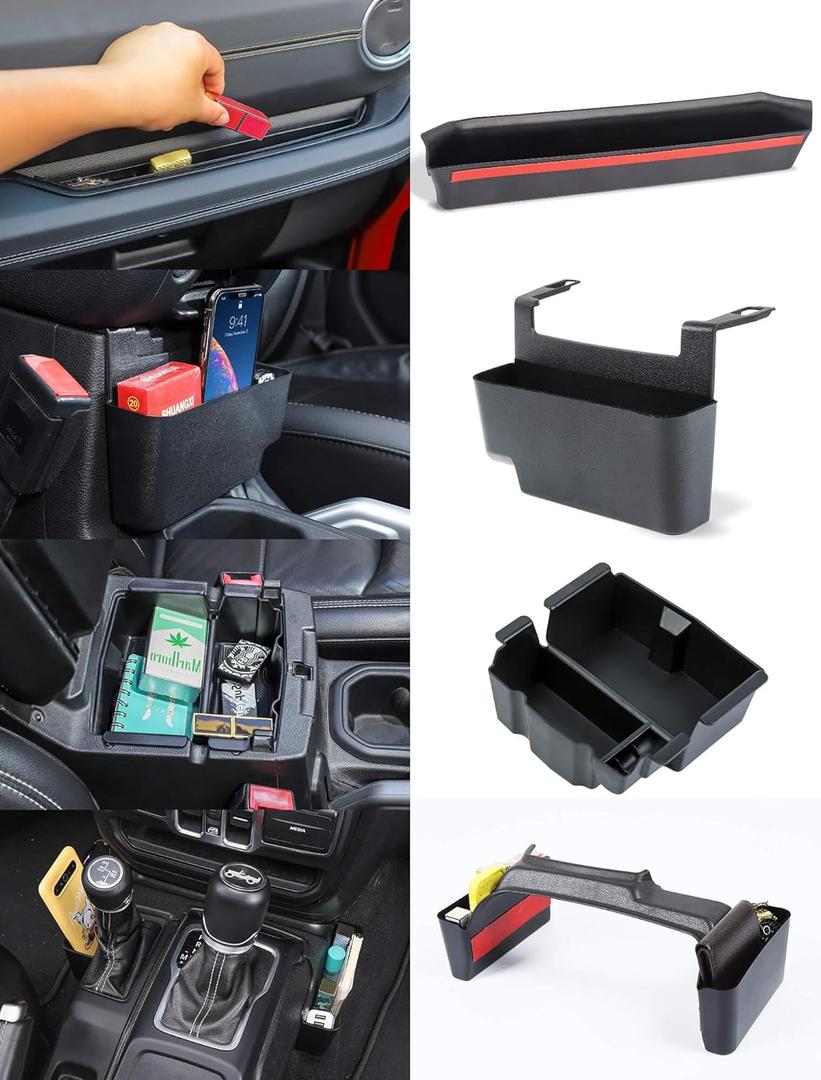 Savadicar 4 Pack Interior Storage Organizer Kits for 2024 2025 Jeep Wrangler JL JLU 4XE & Gladiator JT, Maximize In-car Storage Space with ABS Container Accessories in Black Savadicar 4 Pack Interior Storage Organizer Kits for 2024 2025 Jeep Wrangler JL JLU 4XE & Gladiator JT, Maximize In-car Storage Space with ABS Container Accessories in Black