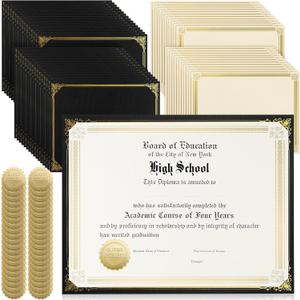 Kosiz 150 pcs Certificate Kit Includes 50 Gold Foil Certificates 50 Single Sided Holders 8.5'' x 11"50 Gold Foil Award Seals for Diplomas, Awards, and Accomplishments(Black)