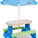 Little Tikes Easy Store Picnic Table with Umbrella, Multi Color, 42.00''L x 38.00''W x 19.75''H