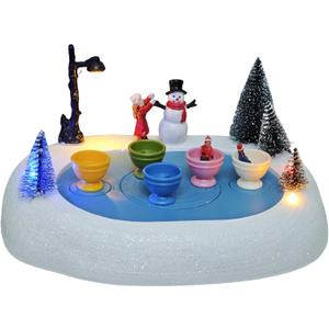 Christmas Village Teacup Ride, Lighted Animated Musical Spinning Teacups Winter Snow Village Indoor Decorations for Adults and Kids Gift