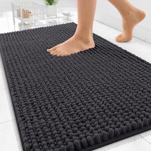 OLANLY Thick Bathroom Rugs 30x20, Extra Soft Absorbent Chenille Bath Rugs, Rubber Backing, Machine Wash Dry, Bath Mats for Bathroom Floor, Tub and Shower, Home Decor Accessories, Dark Grey