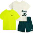 Reebok Toddler Boys Short Set - 3 Piece Summer Outfit with 2 T-Shirts & Shorts - Activewear Clothes for Toddler & Little Boys, Size 7, Chalk