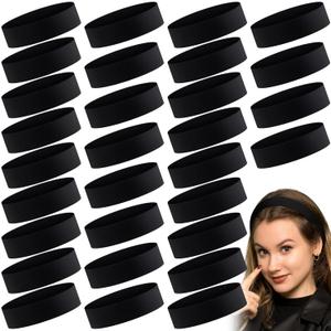 Hanaive 30 Pcs Black Headbands for Women Bulk Wide Cotton Non Slip Hair Bands Thick Head Bands Sport Workout Stretchy Headbands Elastic Head Wrap Hair Accessories for Sports Spa Yoga Running