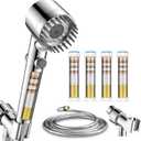 Ion Drops Filtered Shower Head with Handheld with 4PCS Filters, High Pressure 4 Spray Modes Showerhead with Filters, Water Softener Filters for Hard Water, IonDrops 70" Hose (Chrome)