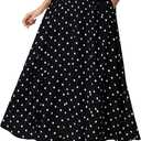 DERAX Women's Polka Dot Flowy Maxi Skirt A-Line High Waisted Vintage Retro Elegant Long Skirt with Pockets Black M