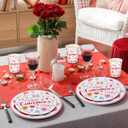 Qinyoung 25 Set Galentines Day Party Decoration Conversation Candy Heart Tableware Set Conversation Heart Disposable Paper Plates Napkins and Cups Happy Galentines Banner for Valentines Party Supplies