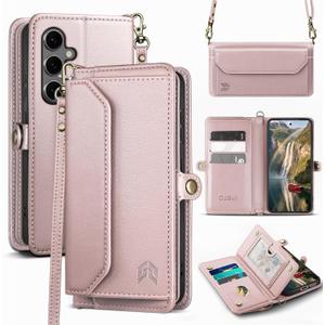 DJBull for Samsung Galaxy S25 Wallet Case with Card Holder, Magnetic Snap, Soft PU Leather, Shoulder and Wristlet Straps, Flip Phone Case for Women Men for Samsung S25 Rose Gold Color