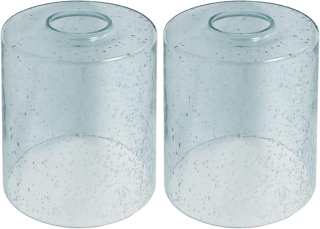 Anmire 2 Pack Blue Seeded Glass Lamp Shades, Cylinder Light Fixture Replacement Globe or Cover with 1-5/8-Inch Fitter for Chandelier Wall Sconce Pendant Light G0129-Cylinder Bubble 2 Glass Blue