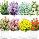 LELEE Artificial Plants Mini Fake Potted Plants, 8 pcs Colorful Eucalyptus Potted Faux Decorative Grass Plant with Flower for Bathroom Home Kitchen Office Dining Centerpiece Table Decorations