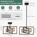 Black Chandelier, 3-Light Farmhouse Rectangular Ceiling Lighting Fixtures, 16" Faux-Wood Metal Pendant Light Height Adjustable for Foyer, Entryway, Kitchen, Dining Room, 16.1 inches