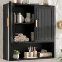 INNOD Bathroom Wall Cabinet, Wall-Mounted Medicine Cabinet with Adjustable Wood Shelf & Doors, Floating Bathroom Cabinet Over Toilet for Laundry Room & Kitchen & Living Room (Black)8"D x 23.5"W x 24.5"H